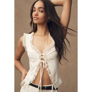 Brand New Blue Tassel Lace Tie-Front Tank Top